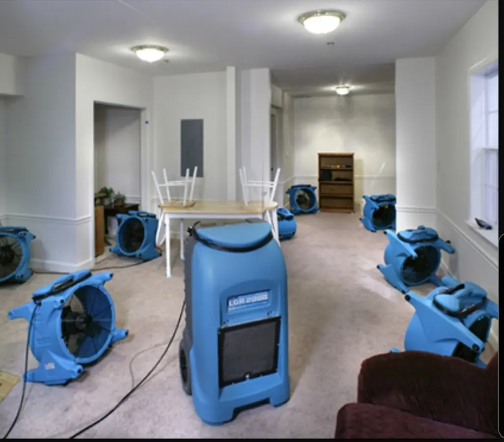 Air movers and dehumidifier setup for Water Damage Restoration in Nashville